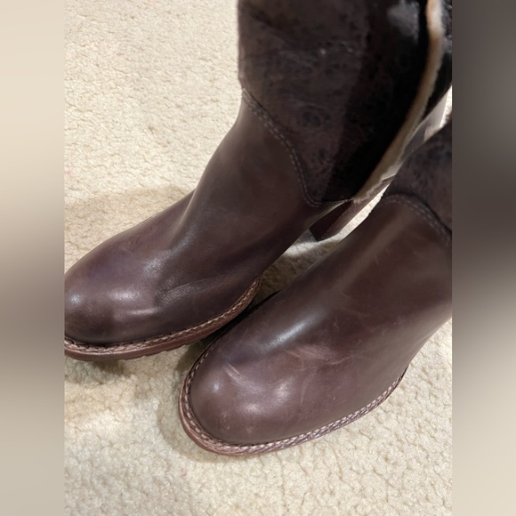 KORS Michael Kors Women’s Brown Leather Tall High Heel Sherpa Lined Boots size 6 - Picture 10 of 12